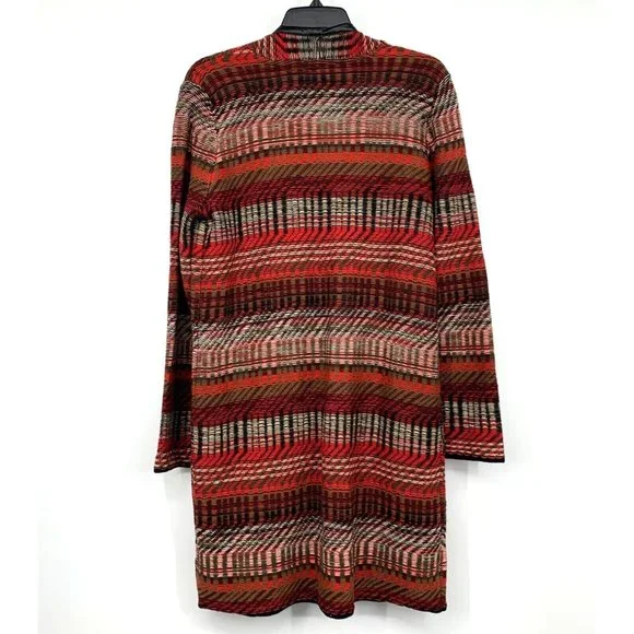 Rafaella Cardigan Red Black Faux Leather Trim Open Front - Picture 8 of 10